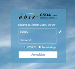 Login Fenster bei Webanmeldung auf EBIS Cloud Plus oder Dedicated Server