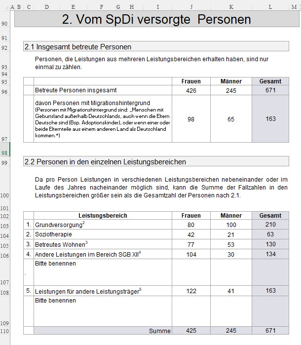 In EBIS ausgefüllten Original-Erhebungsbogen der Liga der freien Wohlfahrtspflege in Baden-Württemberg e.V.